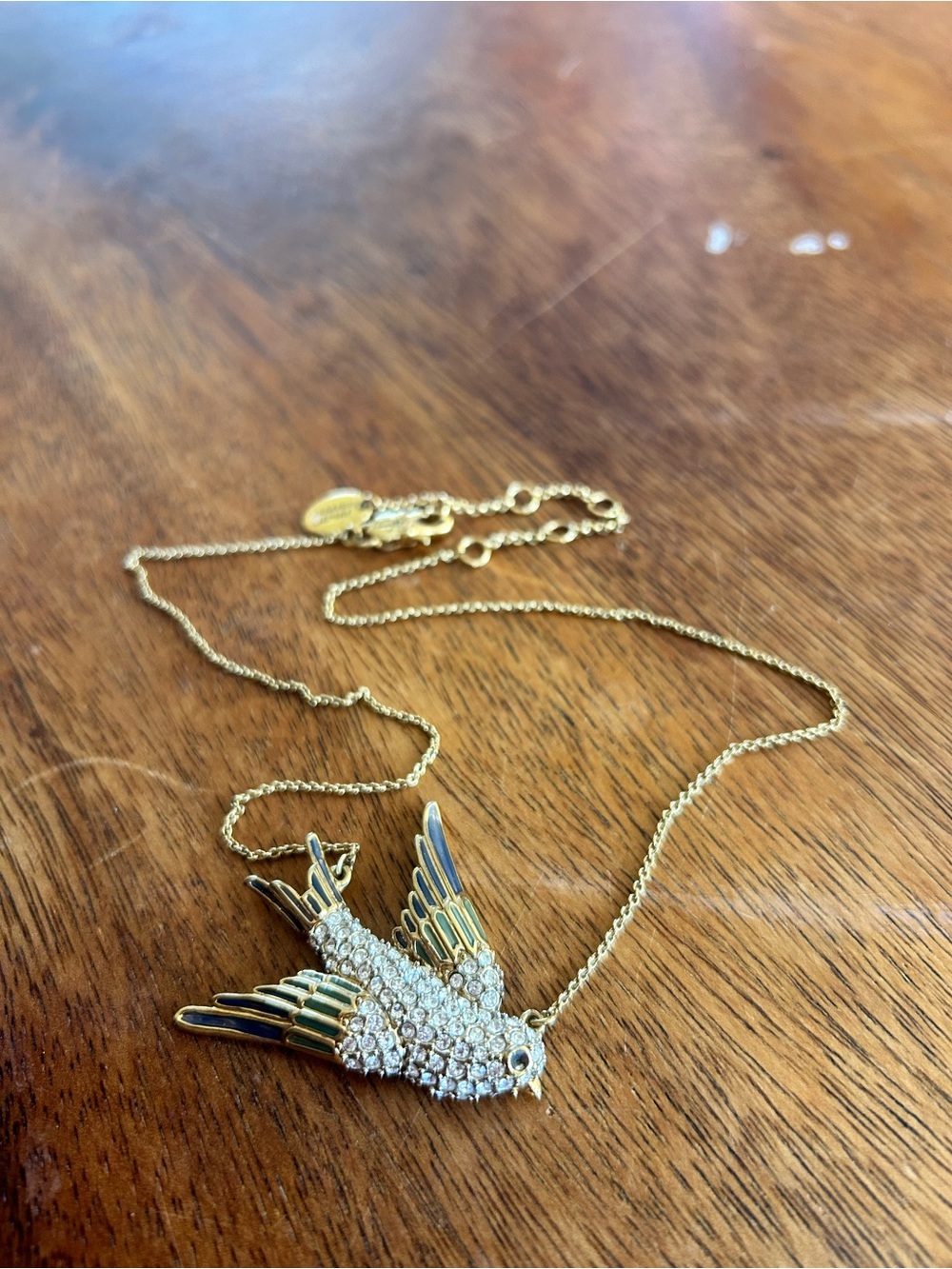 Juicy Couture Gold Bird Pendant Necklace with Crystal Accents 14in, Y2K